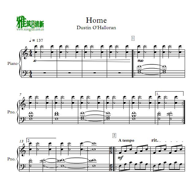 Dustin O'Halloran - Home钢琴谱