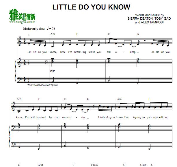 Alex & Sierra - Little Do You Know钢琴伴奏谱