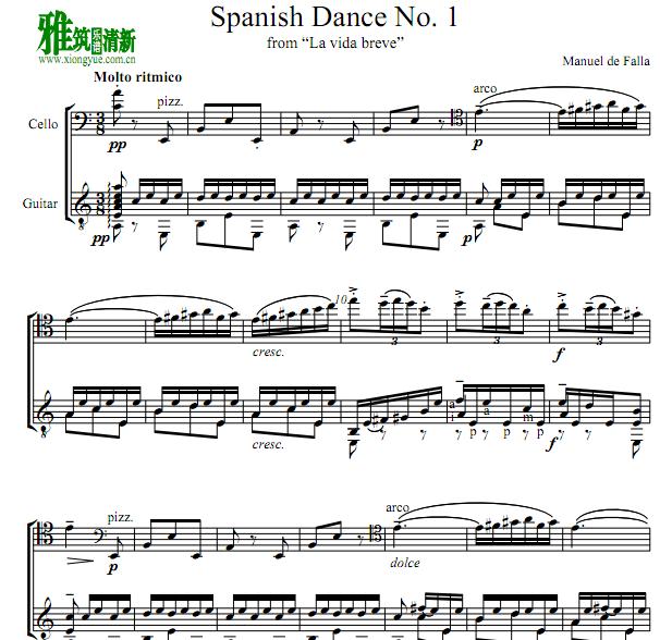 La vida breve - Spanish Dance No. 1大提琴吉他二重奏谱