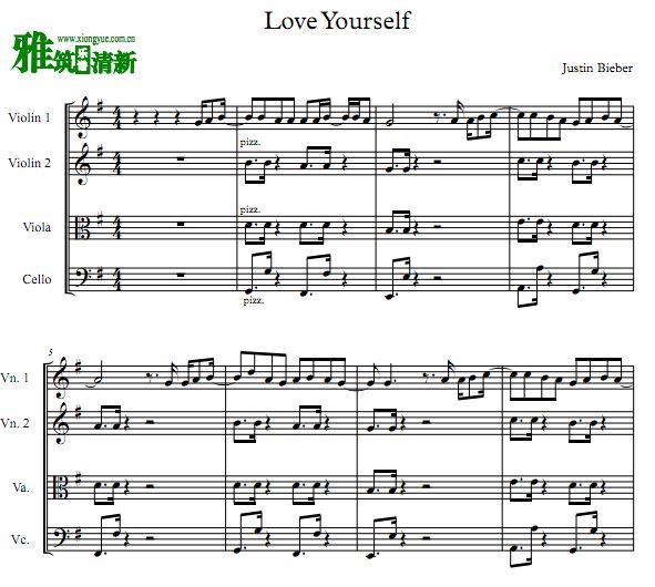 Love Yourself双小提琴中提琴大提琴四重奏谱