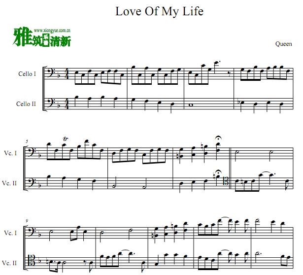 Queen - Love Of My Life双大提琴合奏谱