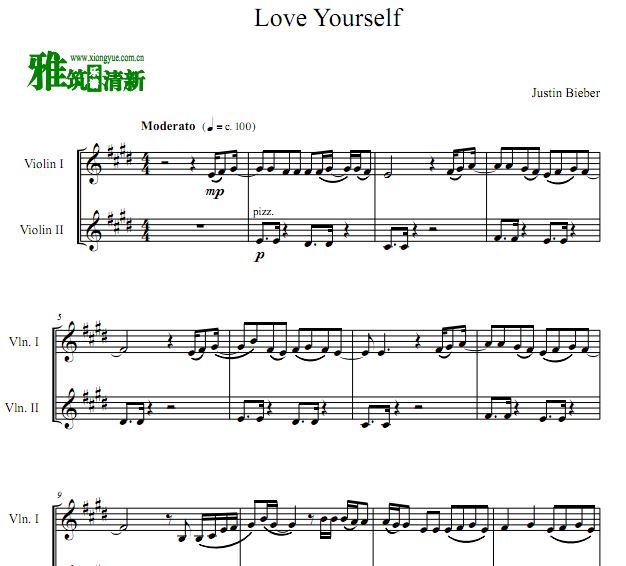 Justin Bieber - Love Yourself双小提琴重奏谱