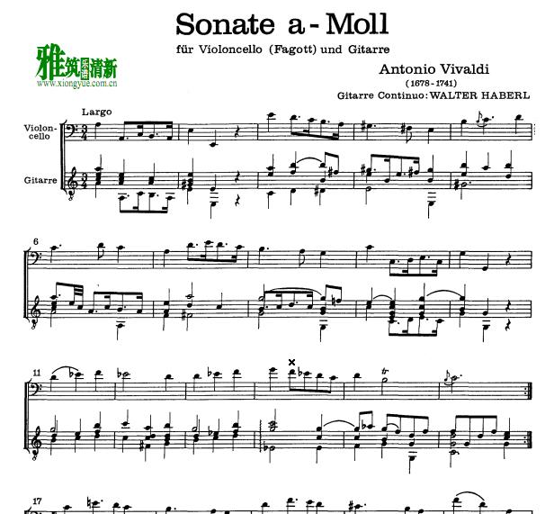 维瓦尔第 A小调奏鸣曲Sonata in A Minor大提琴吉他二重奏谱