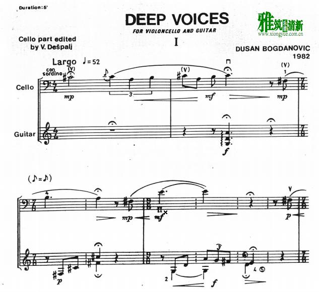 Dusan Bogdanovic - Deep Voices大提琴吉他二重奏谱