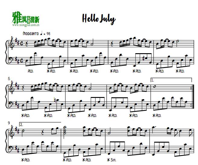 July - Hello July钢琴谱