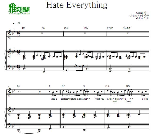Golden (G.Soul) - Hate Everything钢琴伴奏谱