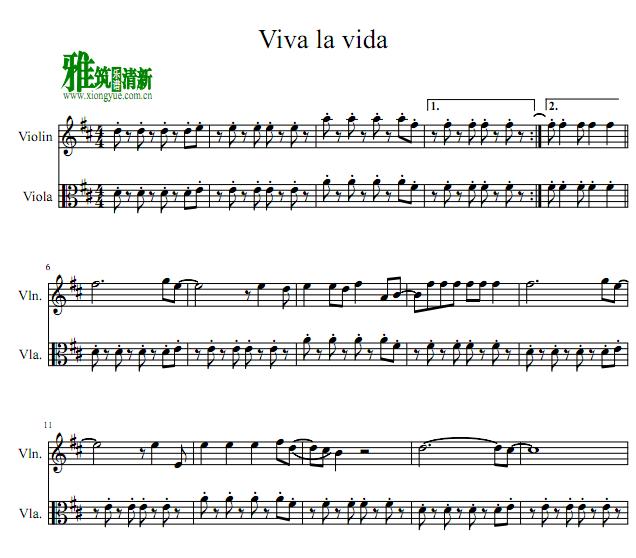 Viva La Vida小提琴中提琴二重奏谱