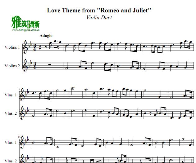 罗密欧与朱丽叶Love Theme 小提琴二重奏谱