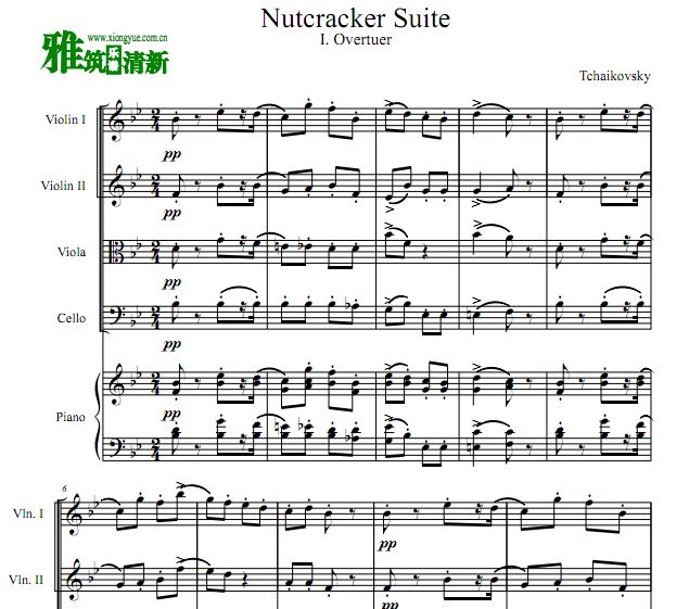 柴可夫斯基 胡桃夹子序曲弦乐钢琴五重奏谱