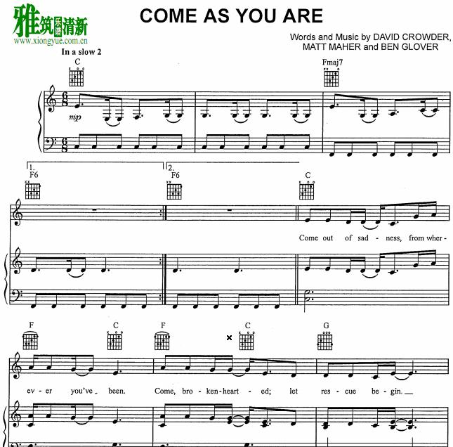 Crowder - Come As You Are钢琴谱