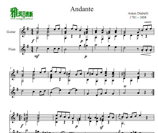 Anton Diabelli - Andante长笛吉他二重奏谱