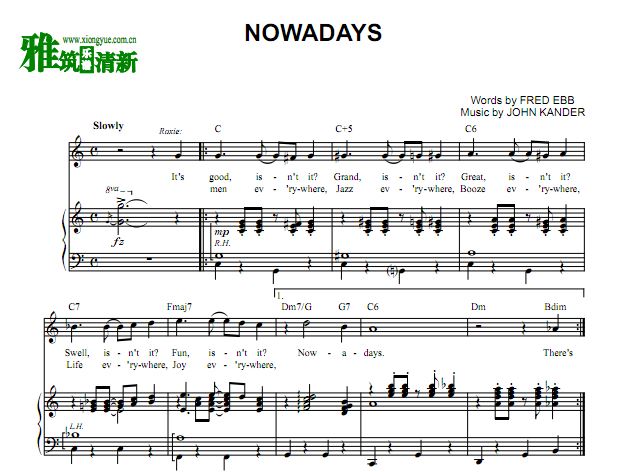 芝加哥 － Nowadays（c调）钢琴伴奏歌谱