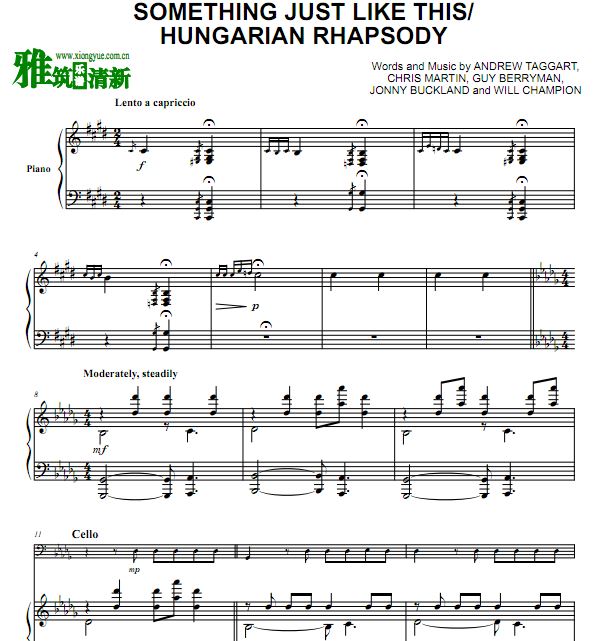 The Piano Guys - Something Just Like This/Hungarian Rhapsody大提琴钢琴二重奏谱