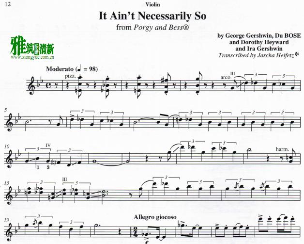 porgy and bess - it ain't necessarily so 小提琴谱