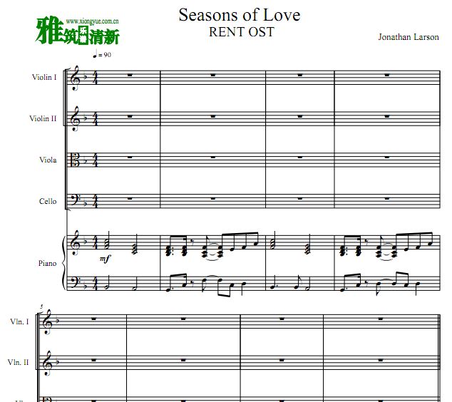 Rent - Seasons of Love弦乐钢琴五重奏谱