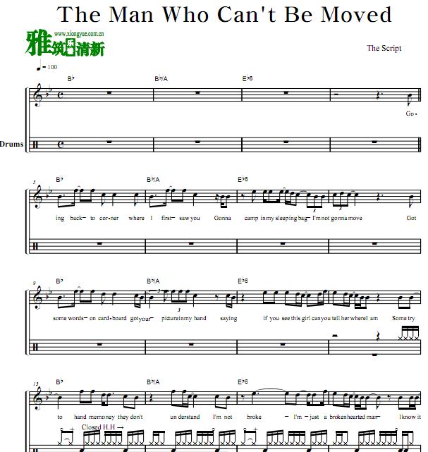 The Script - The Man Who Can't Be Moved鼓谱