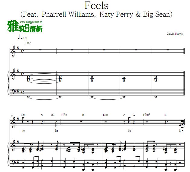 Calvin Harris - Feels歌谱 钢琴伴奏谱