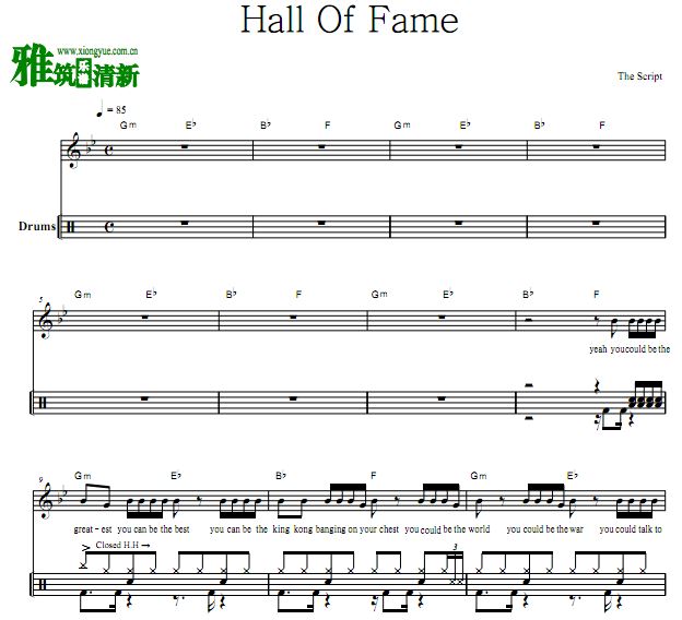 手创乐队 The Script - Hall Of Fame鼓谱 