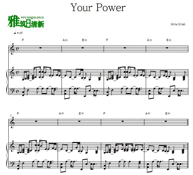 Billie Eilish - Your Power钢琴伴奏谱 歌谱