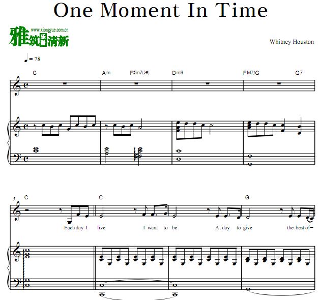 惠特尼·休斯顿 One Moment In Time歌谱 正谱