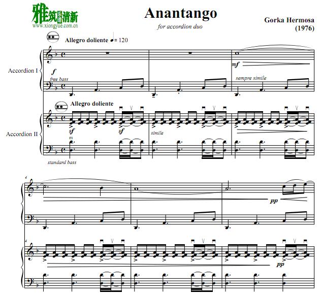 Gorka Hermosa - 安娜探戈Anantango 手风琴二重奏谱