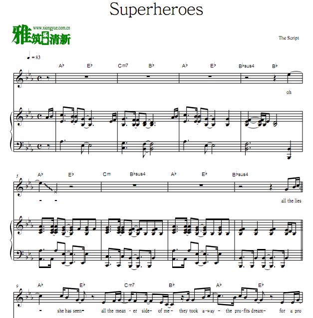手创乐队 - Superheroes歌谱 正谱 钢琴谱