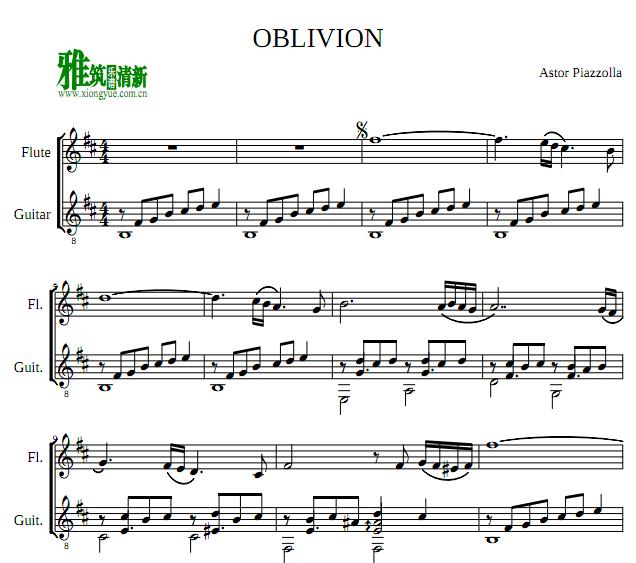 皮亚佐拉 遗忘 OBLIVION长笛吉他二重奏谱