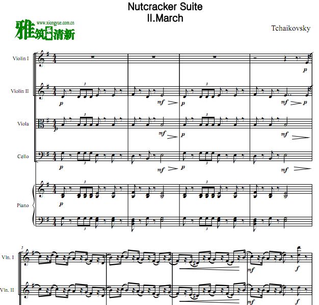 柴可夫斯基 胡桃夹子进行曲 Nutcracker March钢琴五重奏谱