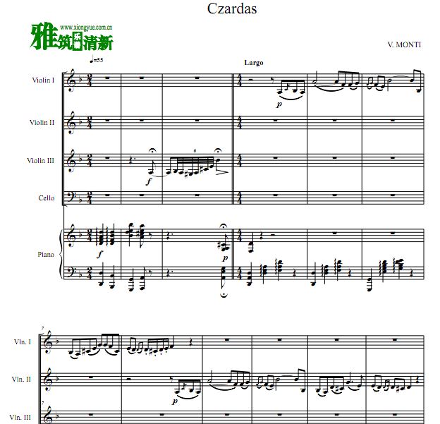 查尔达什舞曲 Czardas小提琴大提琴钢琴五重奏谱