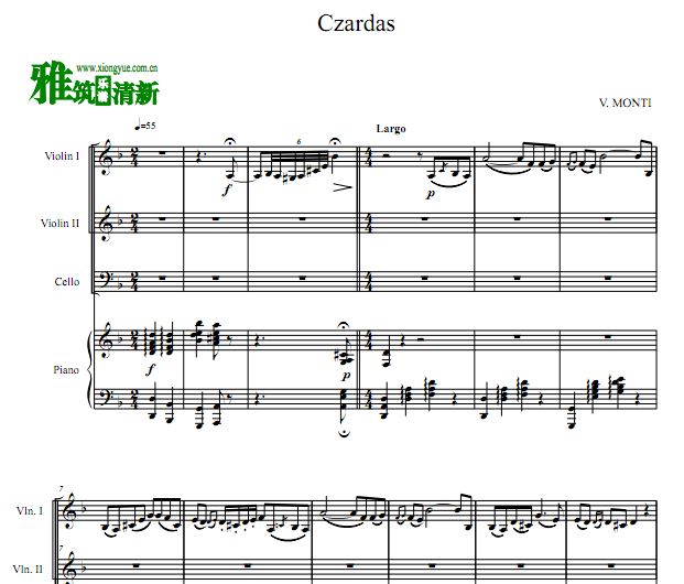Czardas 查尔达什舞曲双小提琴大提琴钢琴合奏谱