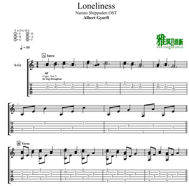 albert gyorfi - Loneliness - Naruto Shippuden吉他谱