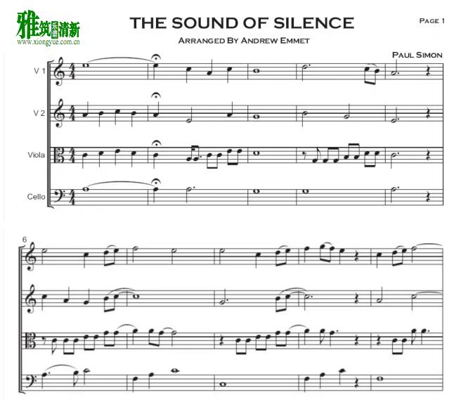 寂静之声 The Sound of Silence 弦乐四重奏谱