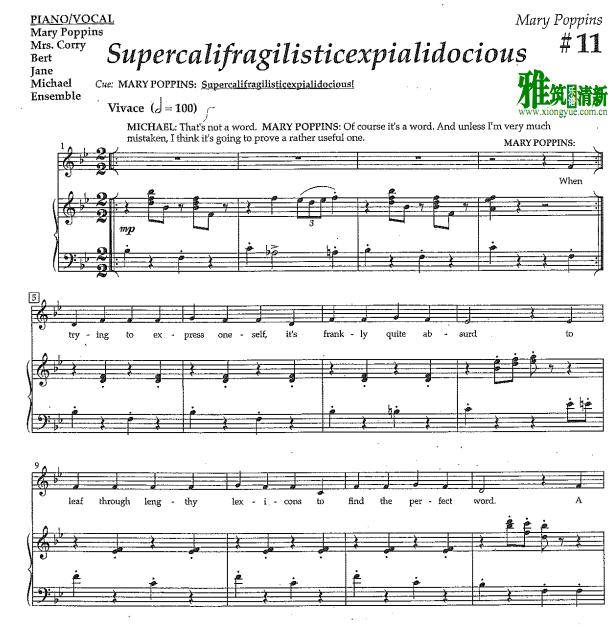 Mary Poppins - supercalifragilisticexpialidocious钢琴伴奏谱