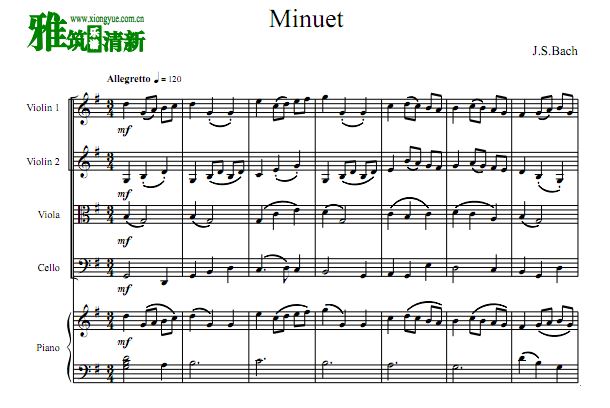 巴赫 第三号小步舞曲钢琴五重奏谱