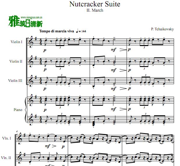 柴可夫斯基 The Nutcracker March小提琴钢琴四重奏谱