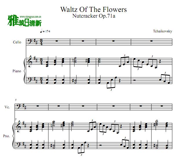 胡桃夹子 Waltz of the Flowers大提琴钢琴谱