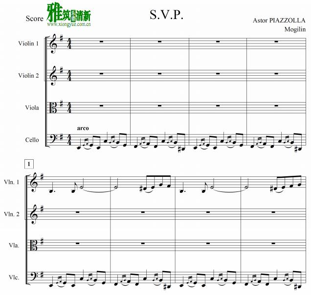 皮亚佐拉 S.V.P.弦乐四重奏谱