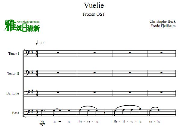 冰雪奇缘 Vuelie 阿卡贝拉男声四声部合唱谱 TTBB