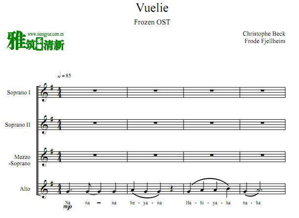 冰雪奇缘 Vuelie 四声部女声合唱谱