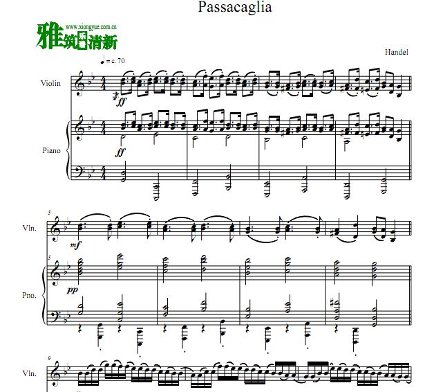 亨德尔 Passacaglia 帕萨卡利亚小提琴钢琴合奏谱