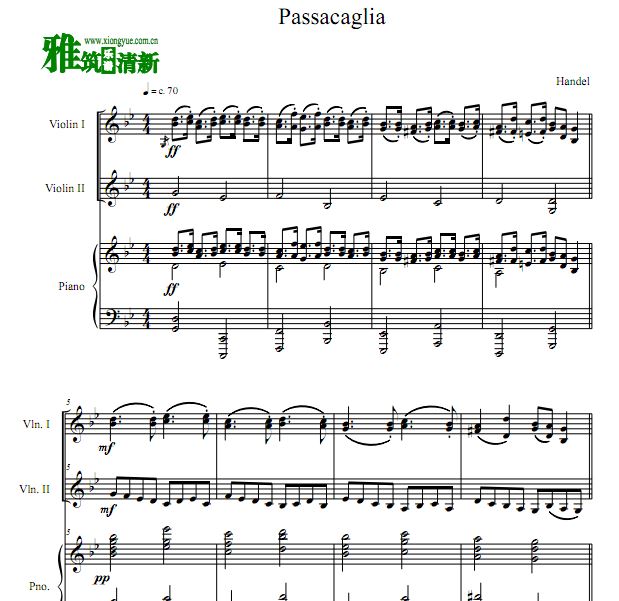 亨德尔 Passacaglia小提琴钢琴三重奏谱