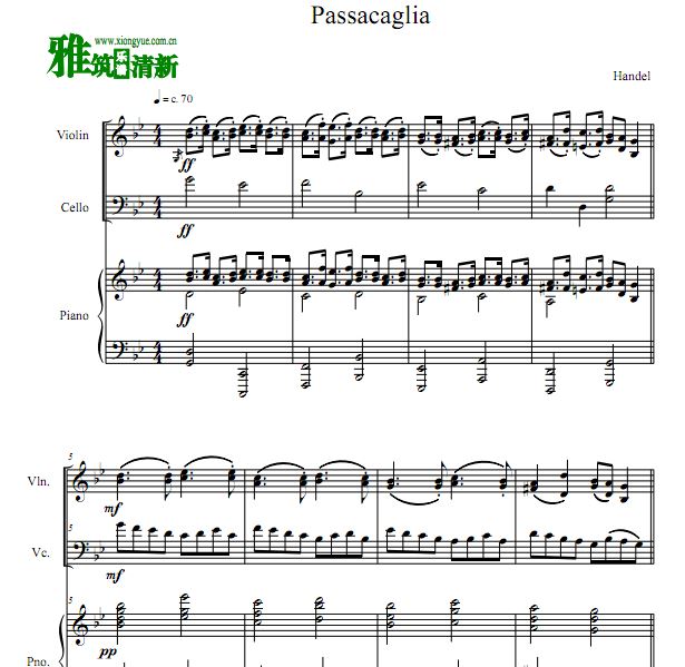 亨德尔 Passacaglia 帕萨卡利亚钢琴三重奏谱