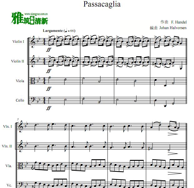 Johan Halvorsen - Passacaglia弦乐四重奏谱