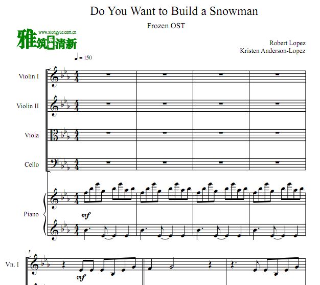 Do You Want to Build a Snowman钢琴五重奏谱