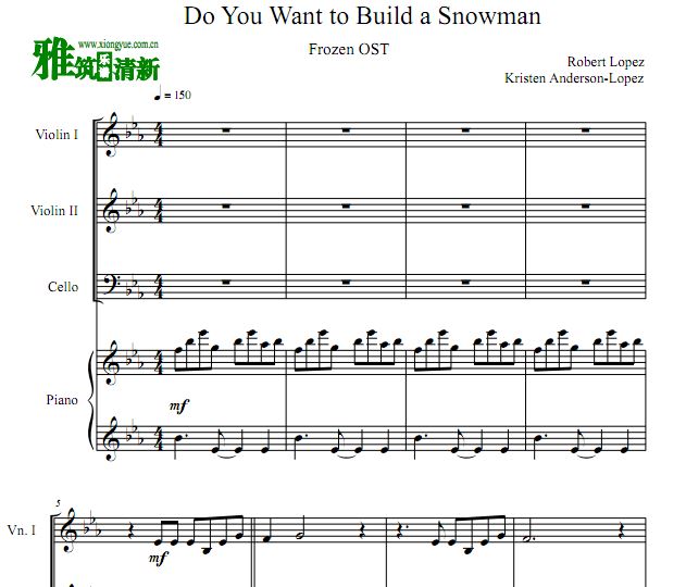 Do You Want to Build a Snowman钢琴四重奏谱