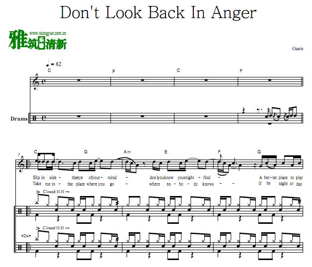 绿洲乐队 Oasis - Don't Look Back In Anger 鼓谱