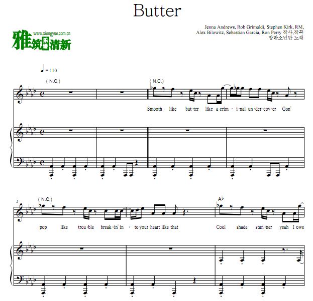 防弹少年团 Butter正谱 歌谱