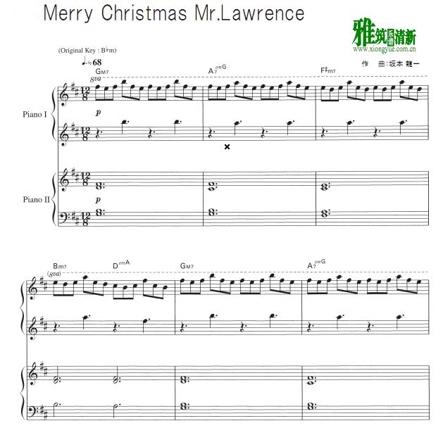 圣诞快乐劳伦斯先生Merry Christmas Mr. Lawrence四手联弹谱