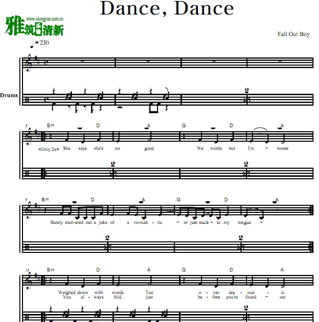 打倒男孩乐队 - Dance, Dance架子鼓谱