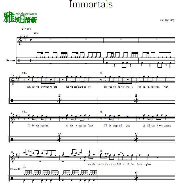 Fall Out Boy - Immortals鼓谱